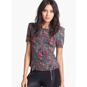 ASTR Peplum Flare Floral Top Button Back XS Extra Small